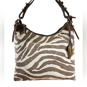 Dooney & Bourke Large Erika Zebra Canvas Hobo NWT